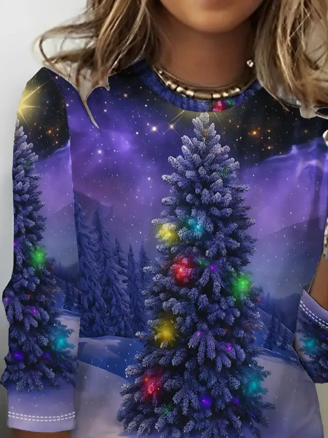 T-shirts Décontracté Printemps / Automne Noël Imprimé Jersey Manches Longues Col Rond Droit Régulier pour Femmes