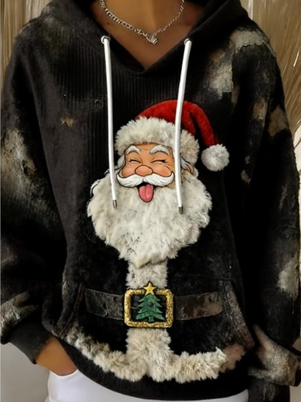à Capuche Décontracté Printemps / Automne Père Noël Polyester Micro-élasticité Ample Régulier Trapèze Régulier pour Femmes