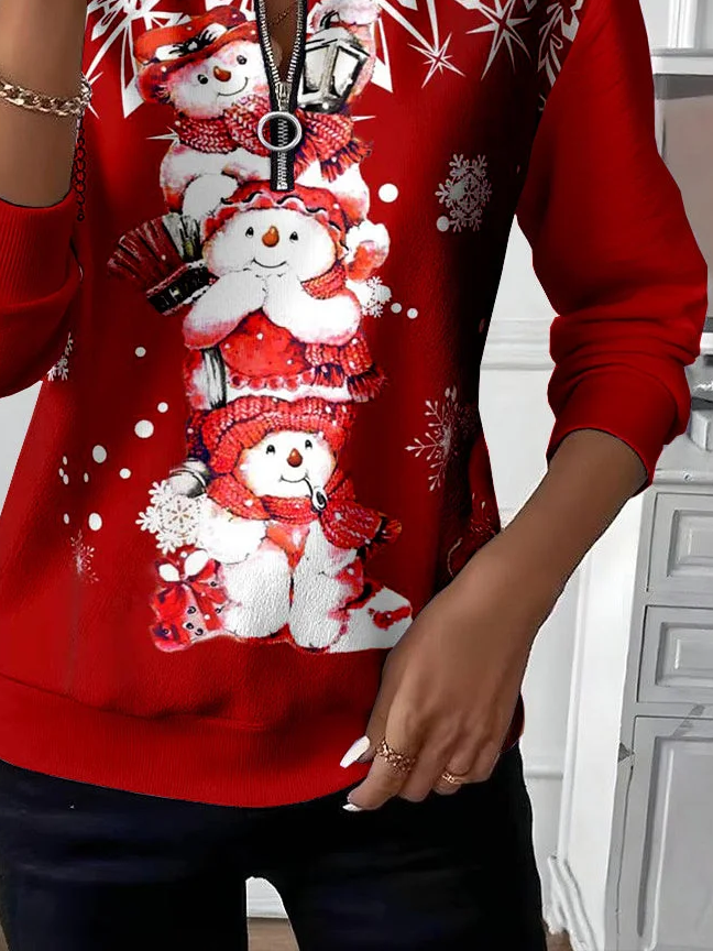 Sweat-shirts Femmes Décontracté Printemps / Automne Bonhomme de Neige de Noël Imprimé Micro-élasticité Col Rond Régulier Droit Régulier