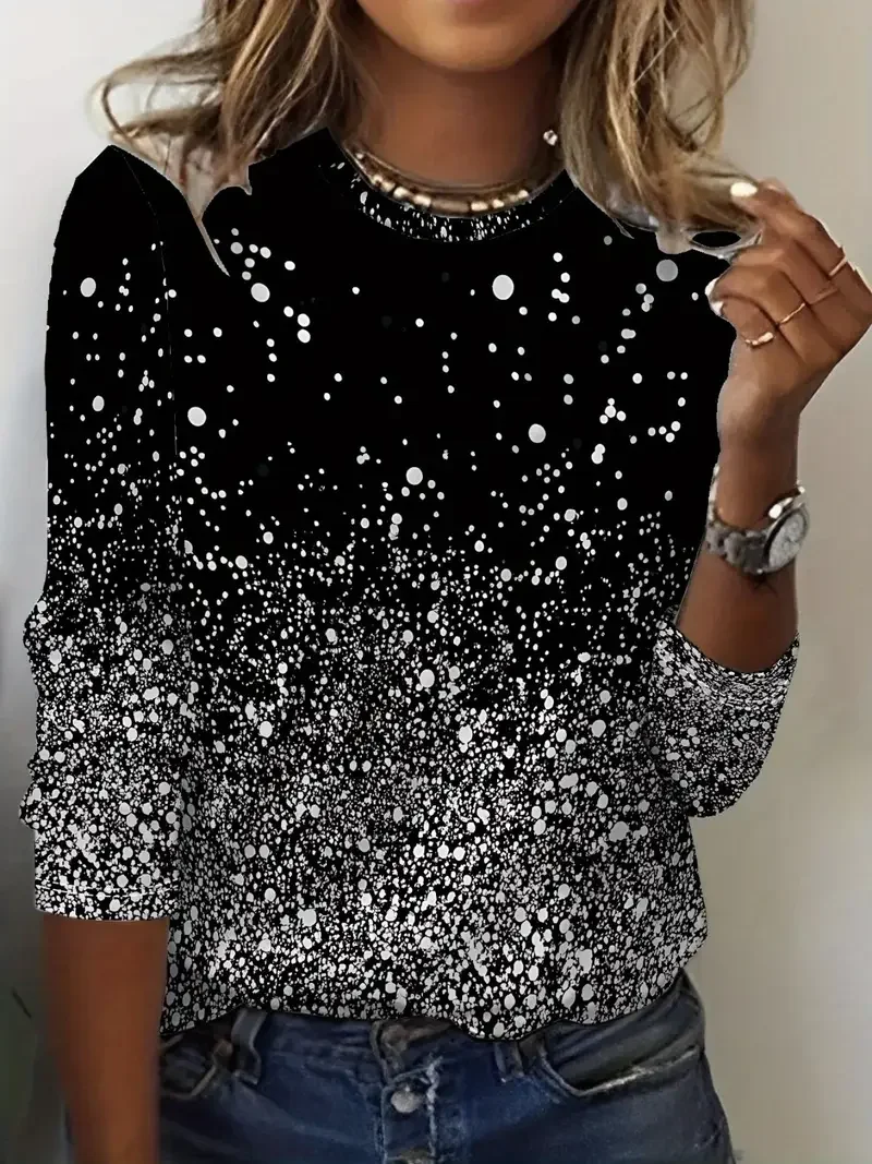 T-shirts Décontracté Abstrait Printemps / Automne Imprimé Micro-élasticité Ample Jersey Droit Régulier pour Femmes
