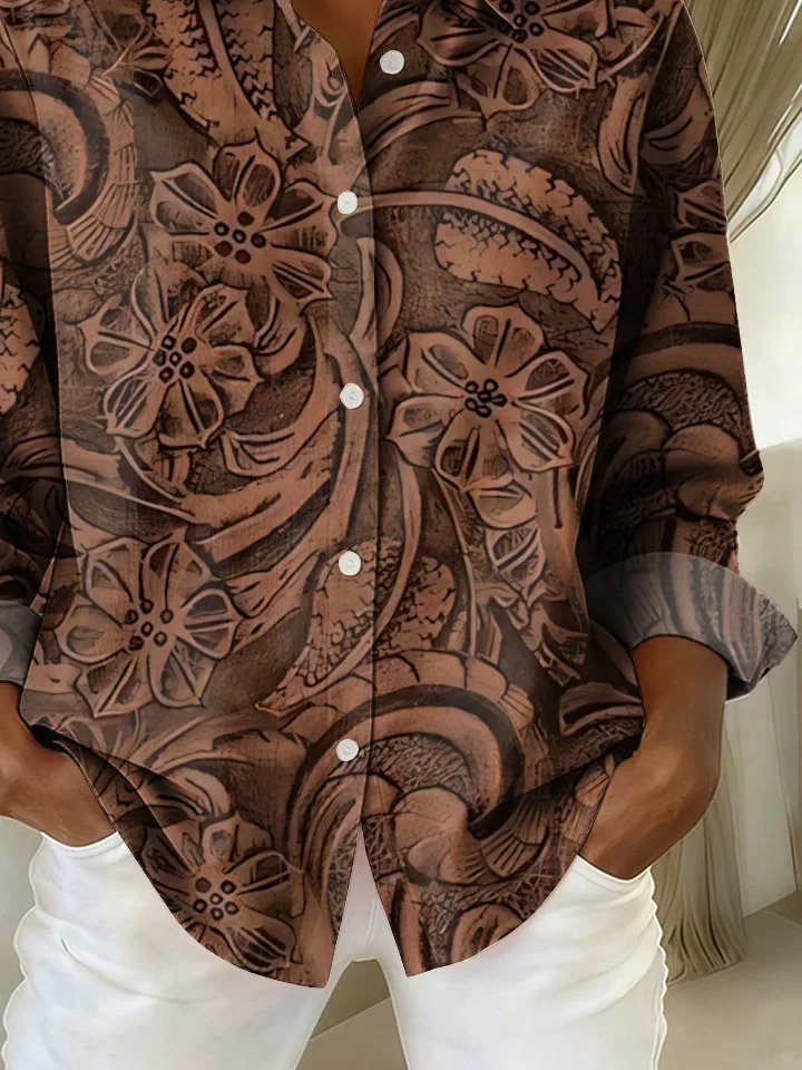 Chemises Décontracté Floral Printemps / Automne Polyester Aucune élasticité Régulier Boucle Manches régulières Col de Chemise pour Femmes