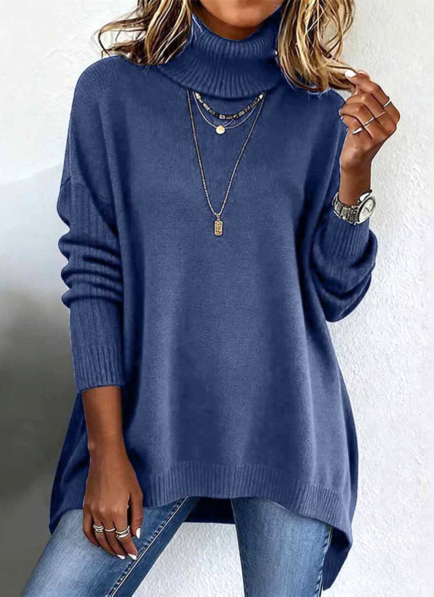 Pulls Décontracté Plain Printemps / Automne Coton Coupe Régulière Manches Longues Régulier Trapèze Régulier pour Femmes