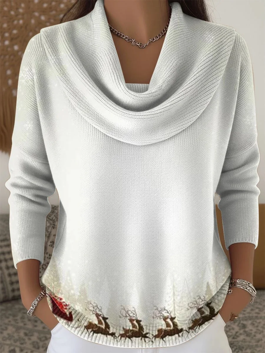 Pulls Simple Hiver Noël Polyester Poids lourd Ample Régulier Droit Élasticité moyenne pour Femmes