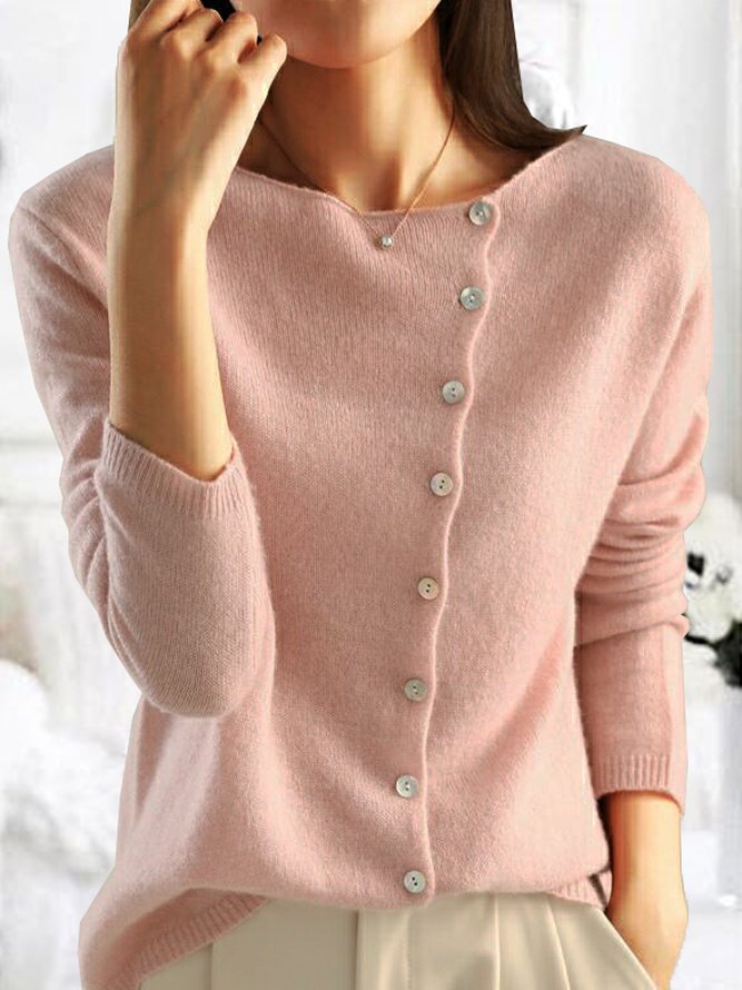 Pulls Simple Plain Printemps / Automne Polyester Micro-élasticité Quotidien Ample Manches Longues Régulier pour Femmes