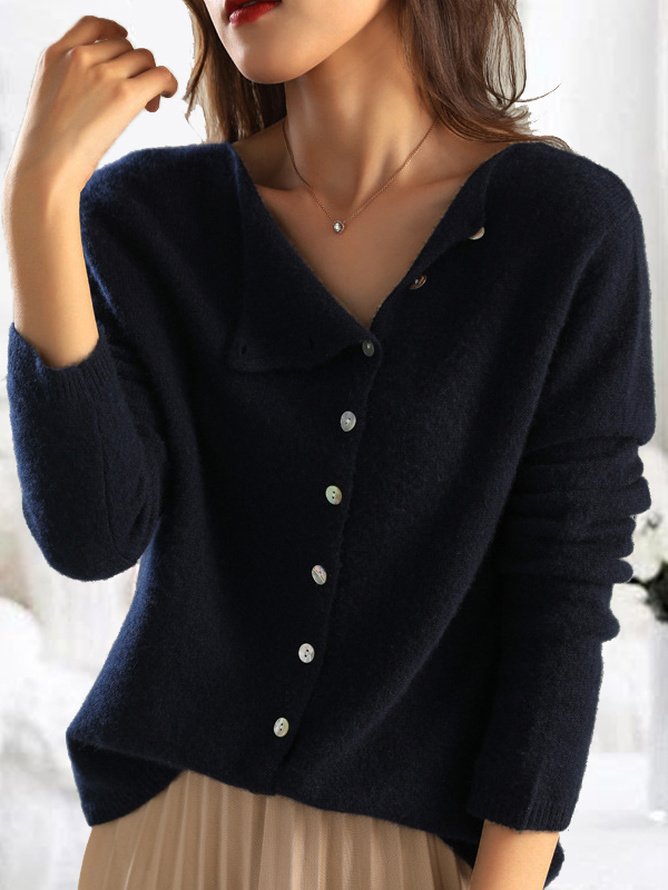 Pulls Simple Plain Printemps / Automne Polyester Micro-élasticité Quotidien Ample Manches Longues Régulier pour Femmes