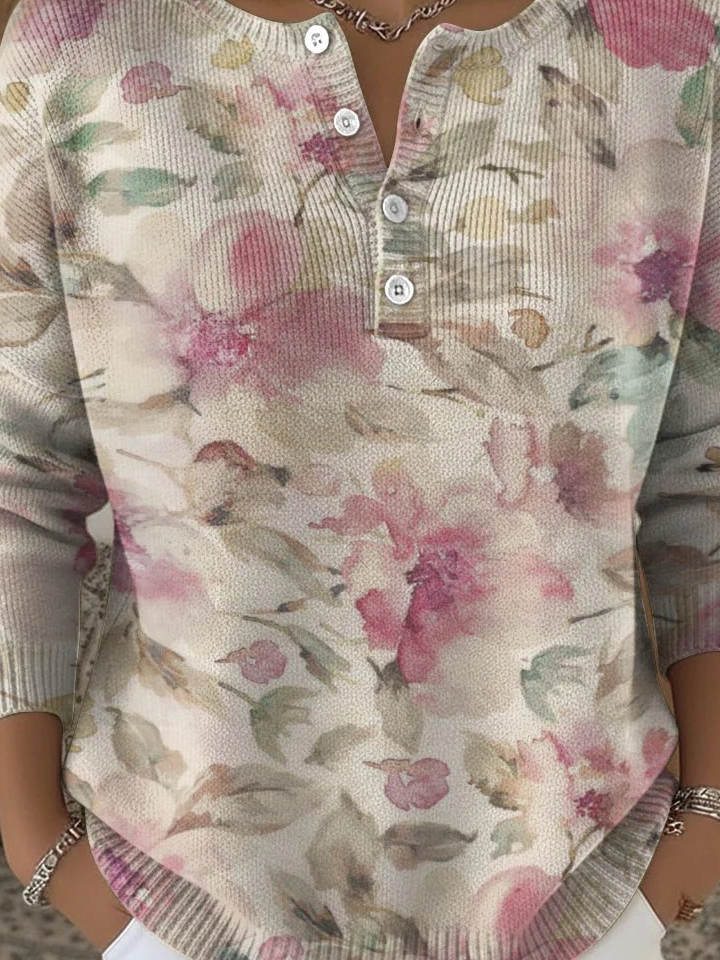 Pulls Femmes Décontracté Floral Printemps / Automne Polyester Micro-élasticité Domestique Manches Longues Col Rond Droit