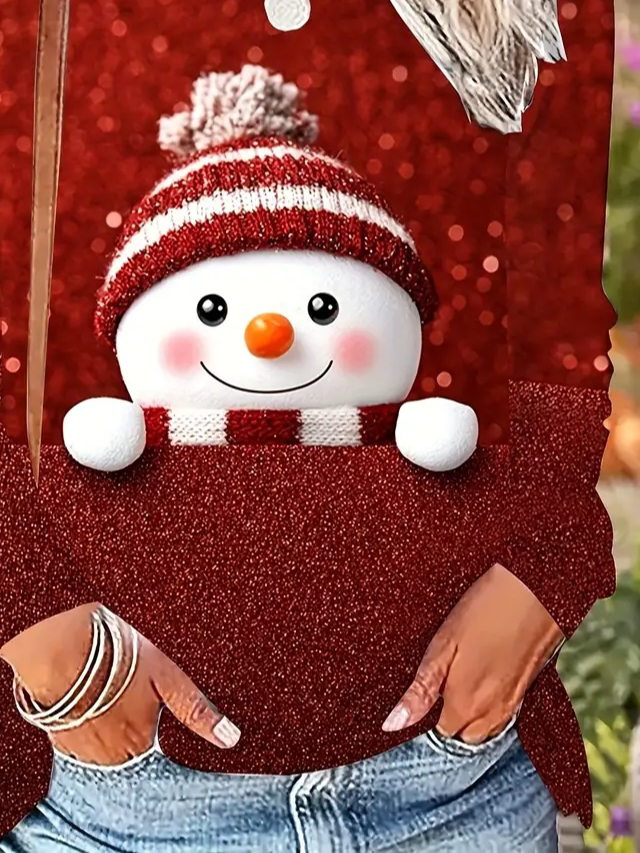 T-shirts Femmes Décontracté Printemps / Automne Noël Imprimé Micro-élasticité Manches Longues Col Rond Régulier Droit