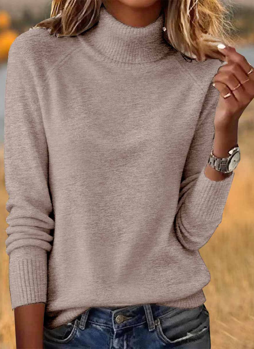 Pulls Décontracté Plain Printemps / Automne Tricoté Coupe Régulière Manches Longues Trapèze Régulier Élasticité moyenne pour Femmes