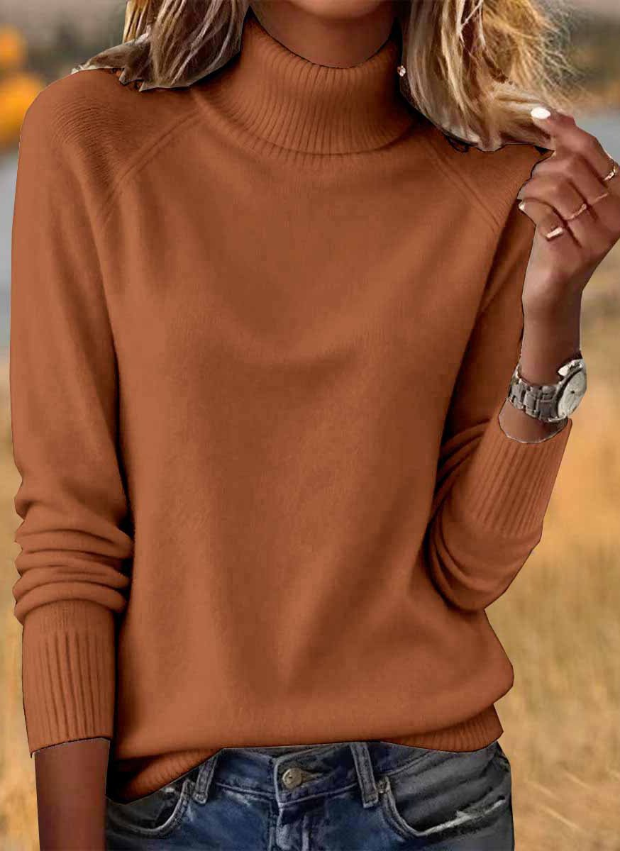 Pulls Décontracté Plain Printemps / Automne Tricoté Coupe Régulière Manches Longues Trapèze Régulier Élasticité moyenne pour Femmes