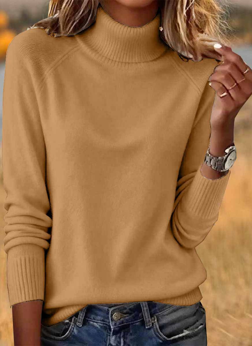 Pulls Décontracté Plain Printemps / Automne Tricoté Coupe Régulière Manches Longues Trapèze Régulier Élasticité moyenne pour Femmes