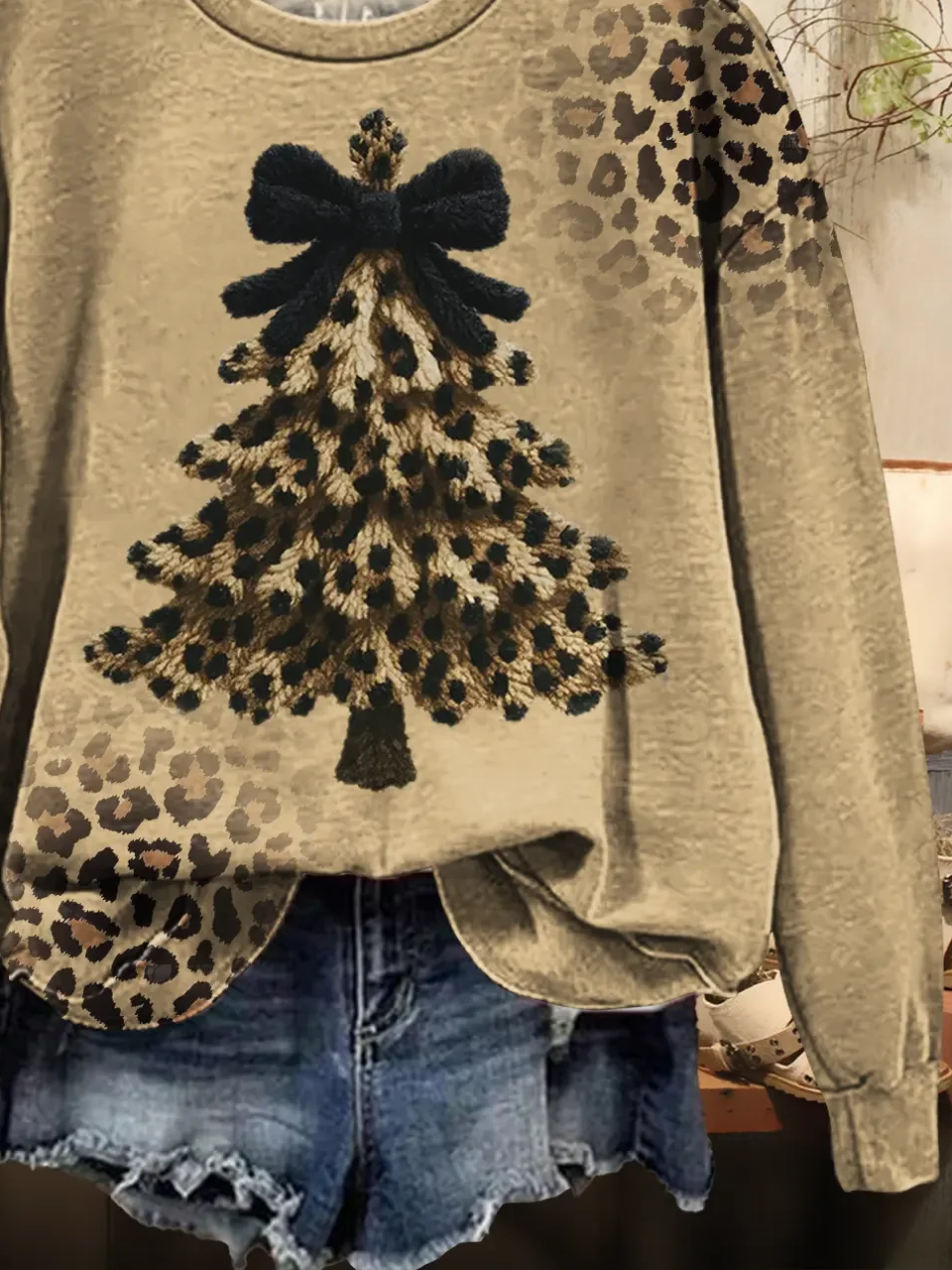 Sweat-shirts Femmes Décontracté Printemps / Automne Noël Polyester Imprimé Naturel Manches Longues Droit Régulier