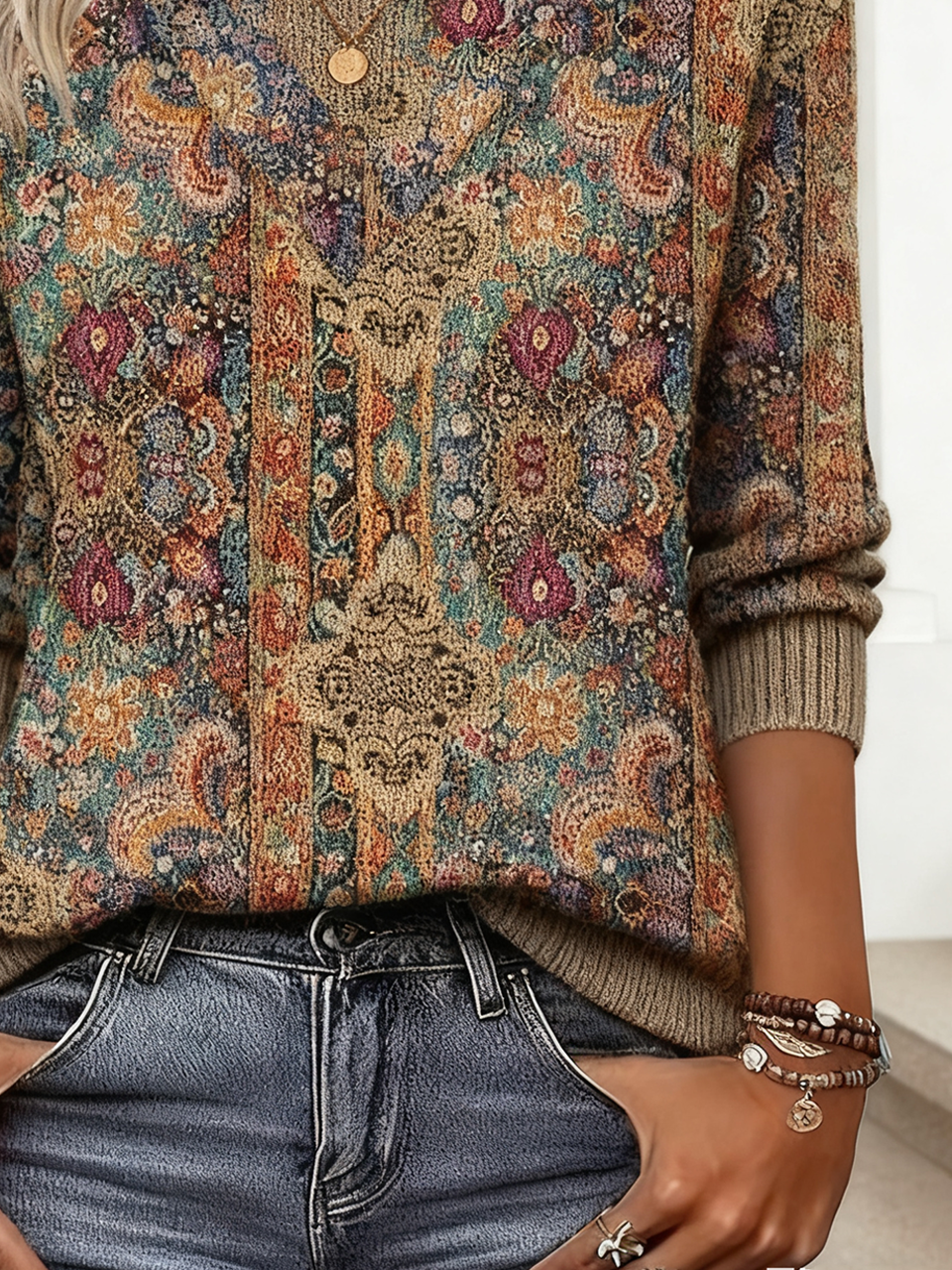 Pulls Nationalité/ethnie Rétro Hiver Polyester Poids lourd Quotidien Ample Long Élasticité moyenne pour Femmes