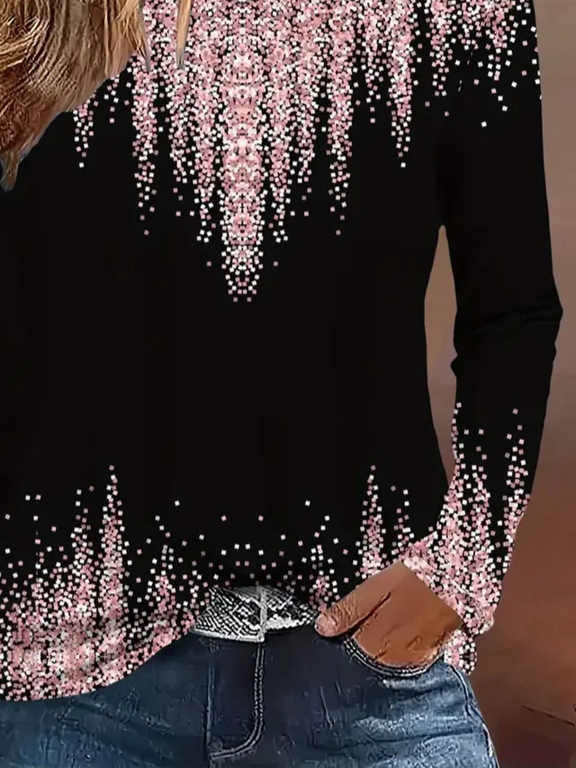 T-shirts Femmes Décontracté Abstrait Printemps / Automne Quotidien Jersey Manches Longues Régulier Droit Régulier