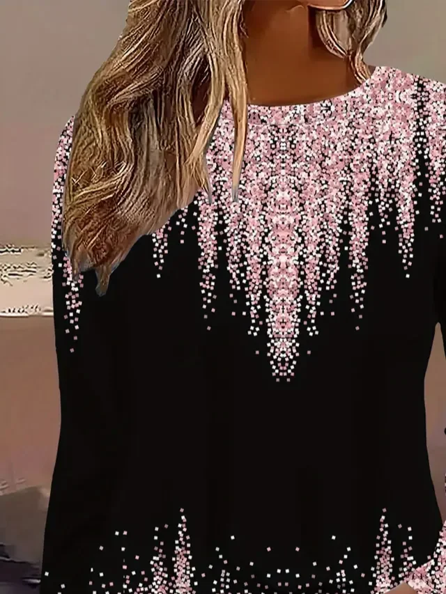 T-shirts Femmes Décontracté Abstrait Printemps / Automne Quotidien Jersey Manches Longues Régulier Droit Régulier