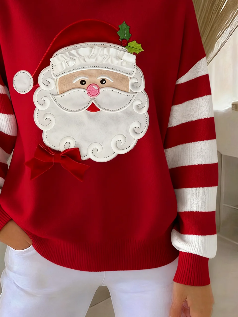 Pulls Noël Décontracté Hiver Ample Manches Longues Col Roulé Long Droit Élasticité moyenne pour Femmes