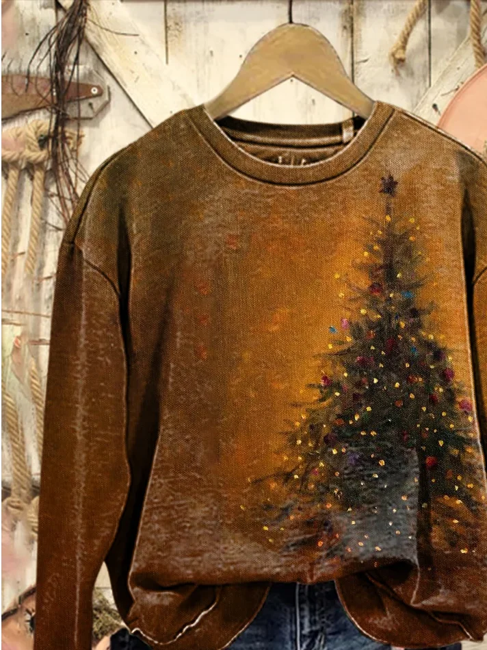 Sweat-shirts Femmes Décontracté Printemps / Automne Sapin de Noël Polyester Imprimé Naturel Ample Droit Régulier