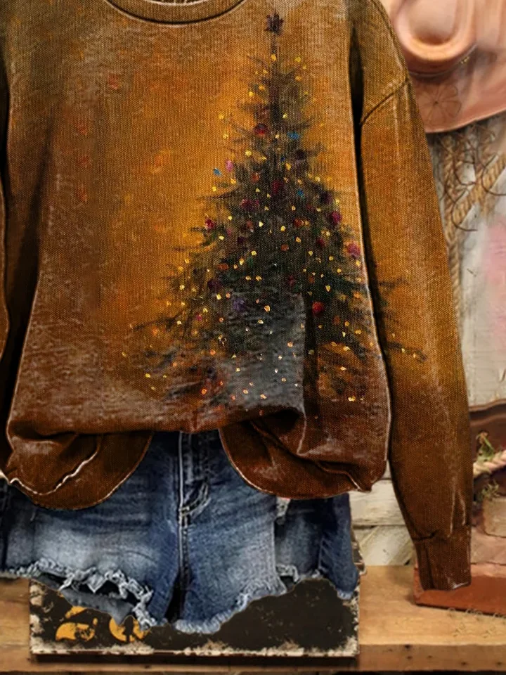 Sweat-shirts Femmes Décontracté Printemps / Automne Sapin de Noël Polyester Imprimé Naturel Ample Droit Régulier