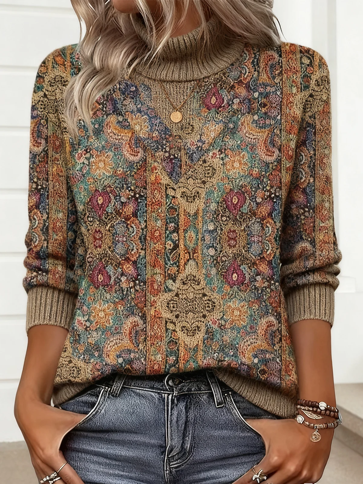 Pulls Nationalité/ethnie Rétro Hiver Polyester Poids lourd Quotidien Ample Long Élasticité moyenne pour Femmes