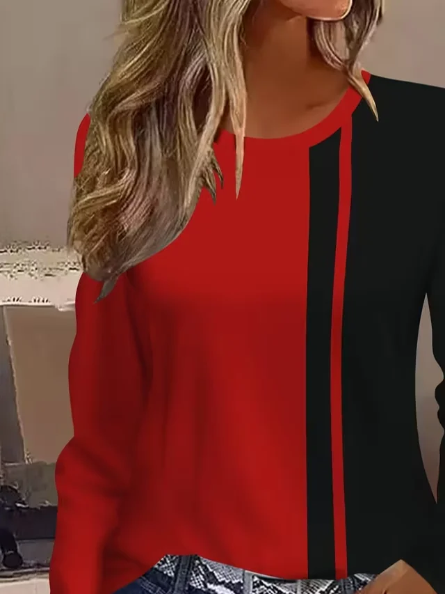 T-shirts Décontracté Abstrait Printemps / Automne Imprimé Micro-élasticité Ample Manches Longues Col Rond Régulier pour Femmes