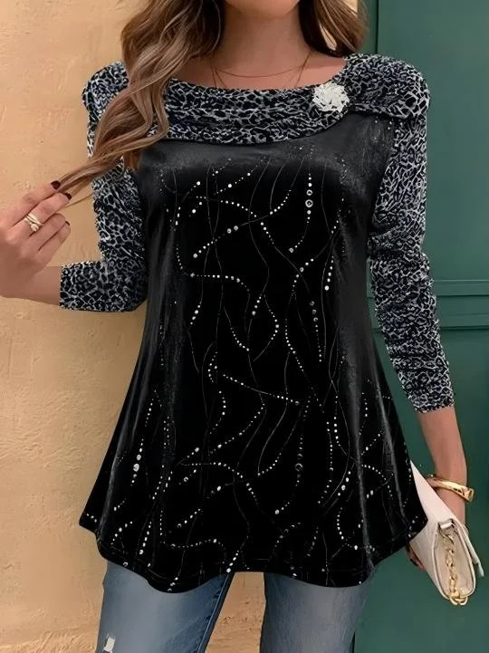 T-shirts Femmes Rayé Décontracté Printemps / Automne Polyester Micro-élasticité Fête Ample Manches Longues Régulier