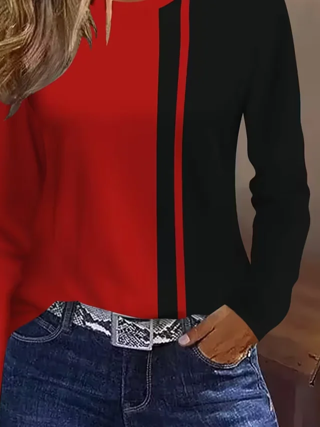 T-shirts Décontracté Abstrait Printemps / Automne Imprimé Micro-élasticité Ample Manches Longues Col Rond Régulier pour Femmes