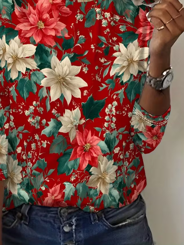 T-shirts Femmes Décontracté Floral Printemps / Automne Imprimé Quotidien Jersey Manches Longues Col Rond Régulier