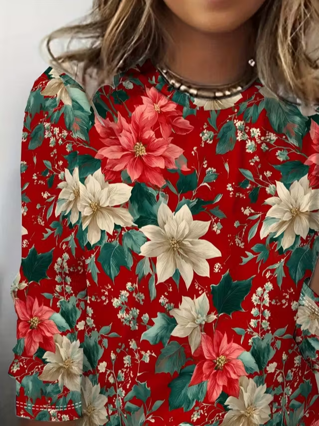 T-shirts Femmes Décontracté Floral Printemps / Automne Imprimé Quotidien Jersey Manches Longues Col Rond Régulier