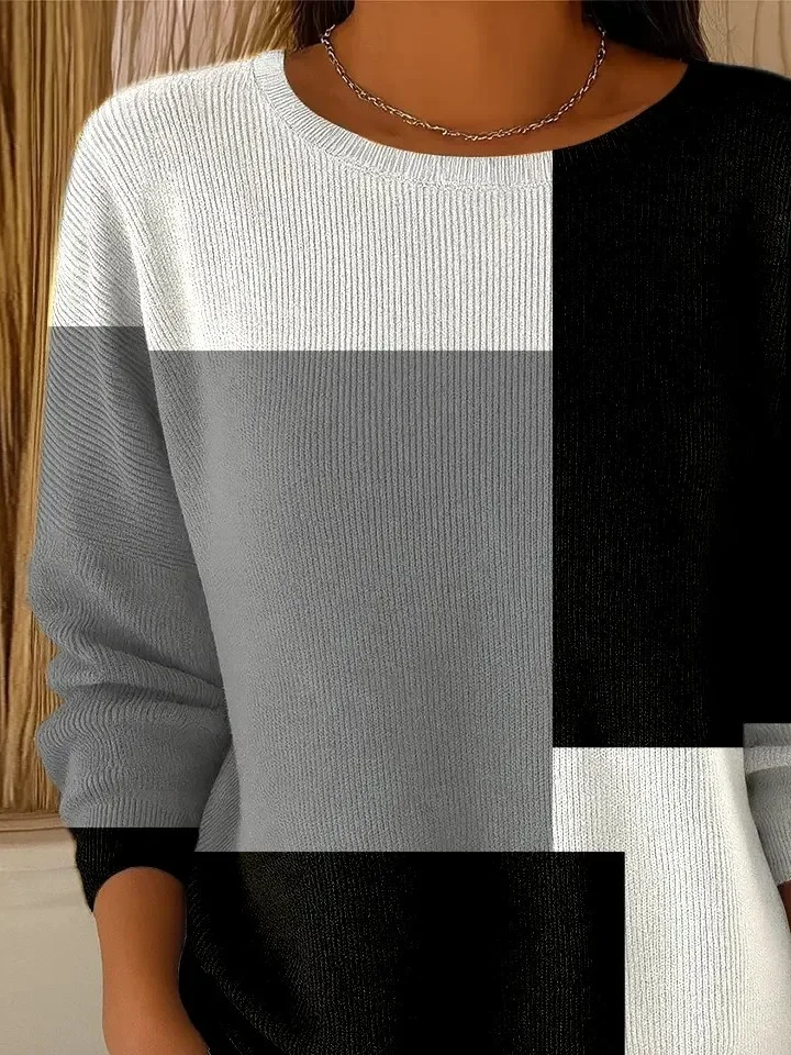 Tricoté Tops Femmes Géométrique Simple Printemps / Automne Micro-élasticité Manches trois quarts Col Rond Régulier Droit Régulier