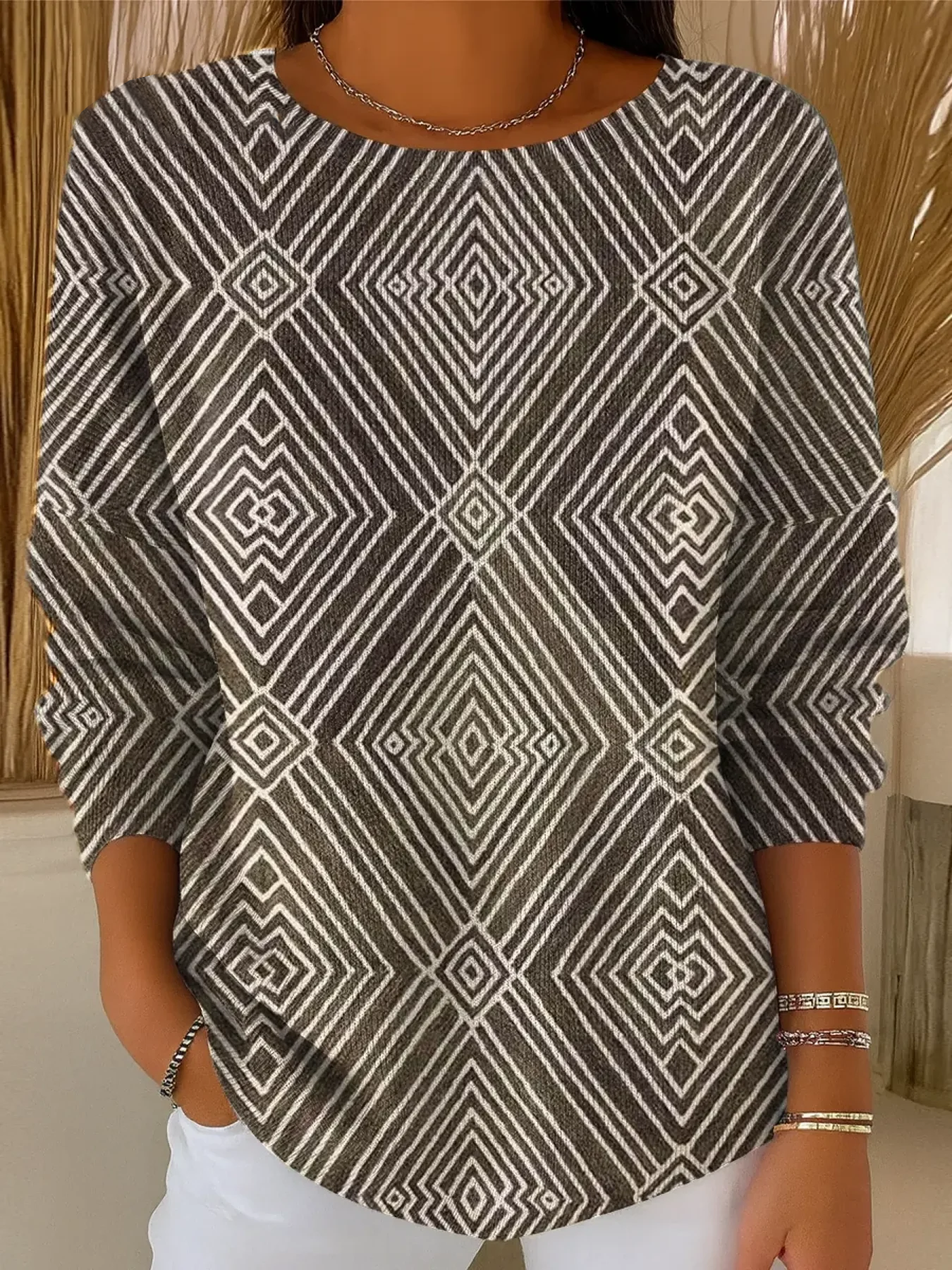 Pulls Femmes Décontracté Abstrait Printemps / Automne Domestique Manches Longues Col Rond Régulier Régulier Élasticité moyenne