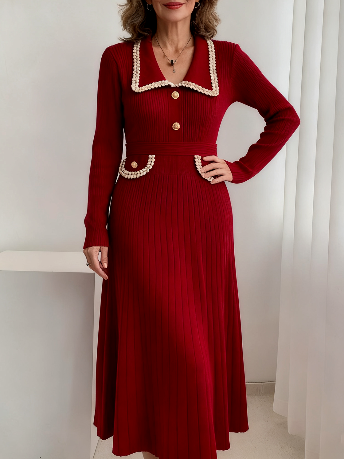 Femmes Multicolore Bloc Rouge Confortable Robe Maxi Sexy