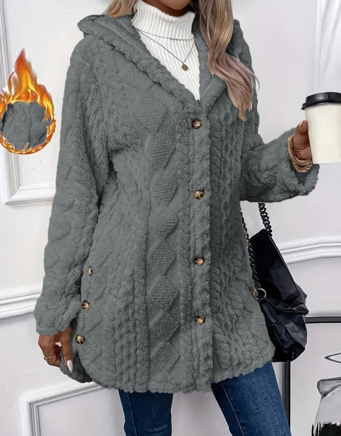 Sweat-shirt à Capuche Manches Longues Épaissi Plain Caniche Blouson pour Femmes