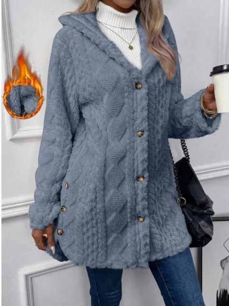 Sweat-shirt à Capuche Manches Longues Épaissi Plain Caniche Blouson pour Femmes