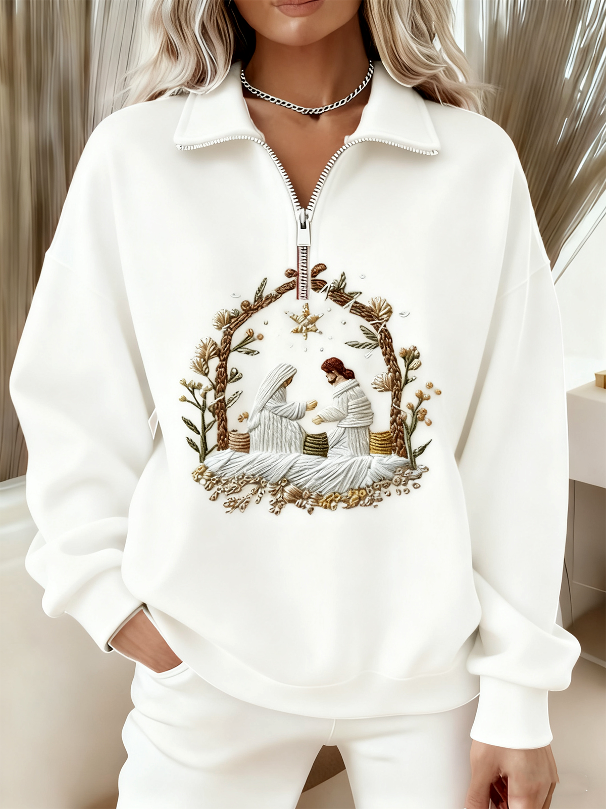 Sweat-shirts Femmes Simple Printemps / Automne Noël Léger Noël Manches Longues en Mélangé de Coton Régulier Droit