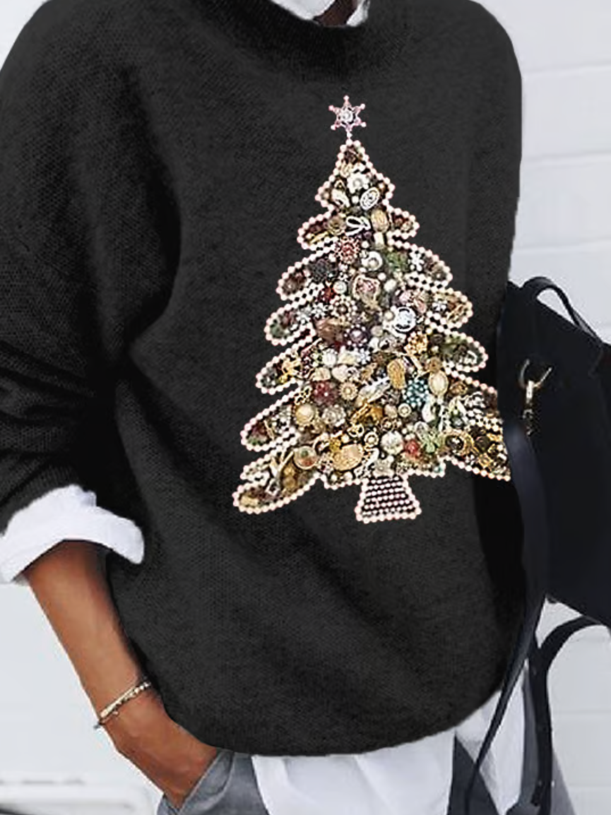 Pulls Décontracté Printemps / Automne Sapin de Noël Vacances Manches Longues Cachemire Imité Régulier Droit Régulier pour Femmes