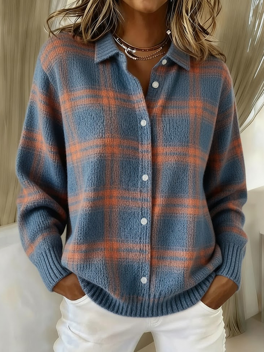 Cardigans Décontracté Printemps / Automne Plaid Imprimé Micro-élasticité Quotidien Manches Longues Col Châle Droit pour Femmes