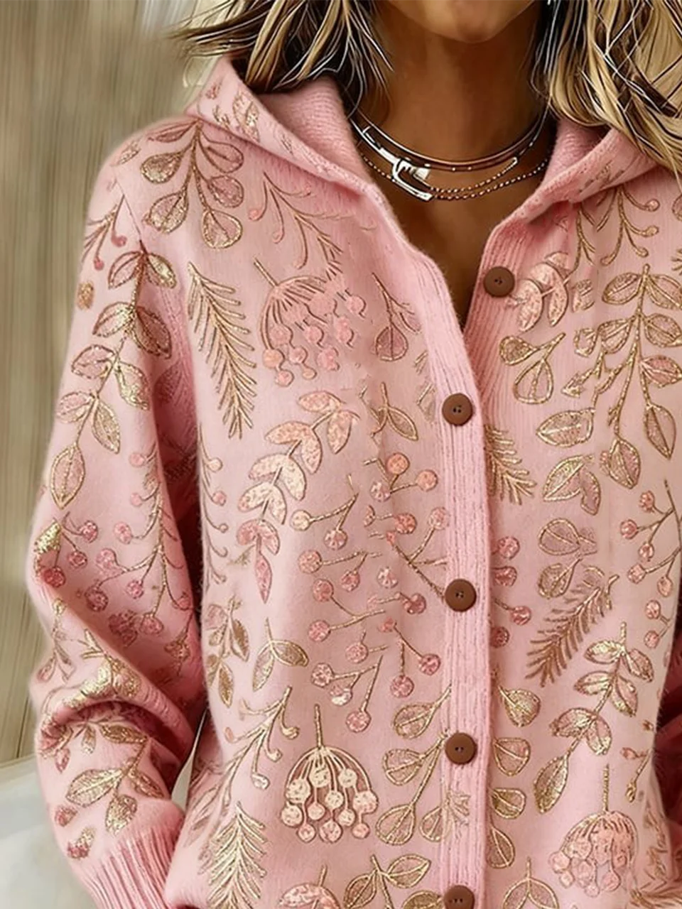 Cardigans Décontracté Printemps / Automne Botanique Motif Sweat-shirt à Capuche Micro-élasticité Faire la navette Manches Longues Laine/Tricot Régulier pour Femmes