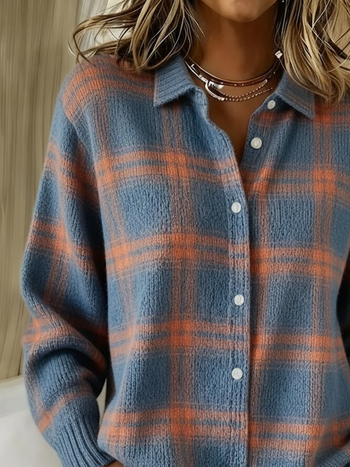 Cardigans Décontracté Printemps / Automne Plaid Imprimé Micro-élasticité Quotidien Manches Longues Col Châle Droit pour Femmes