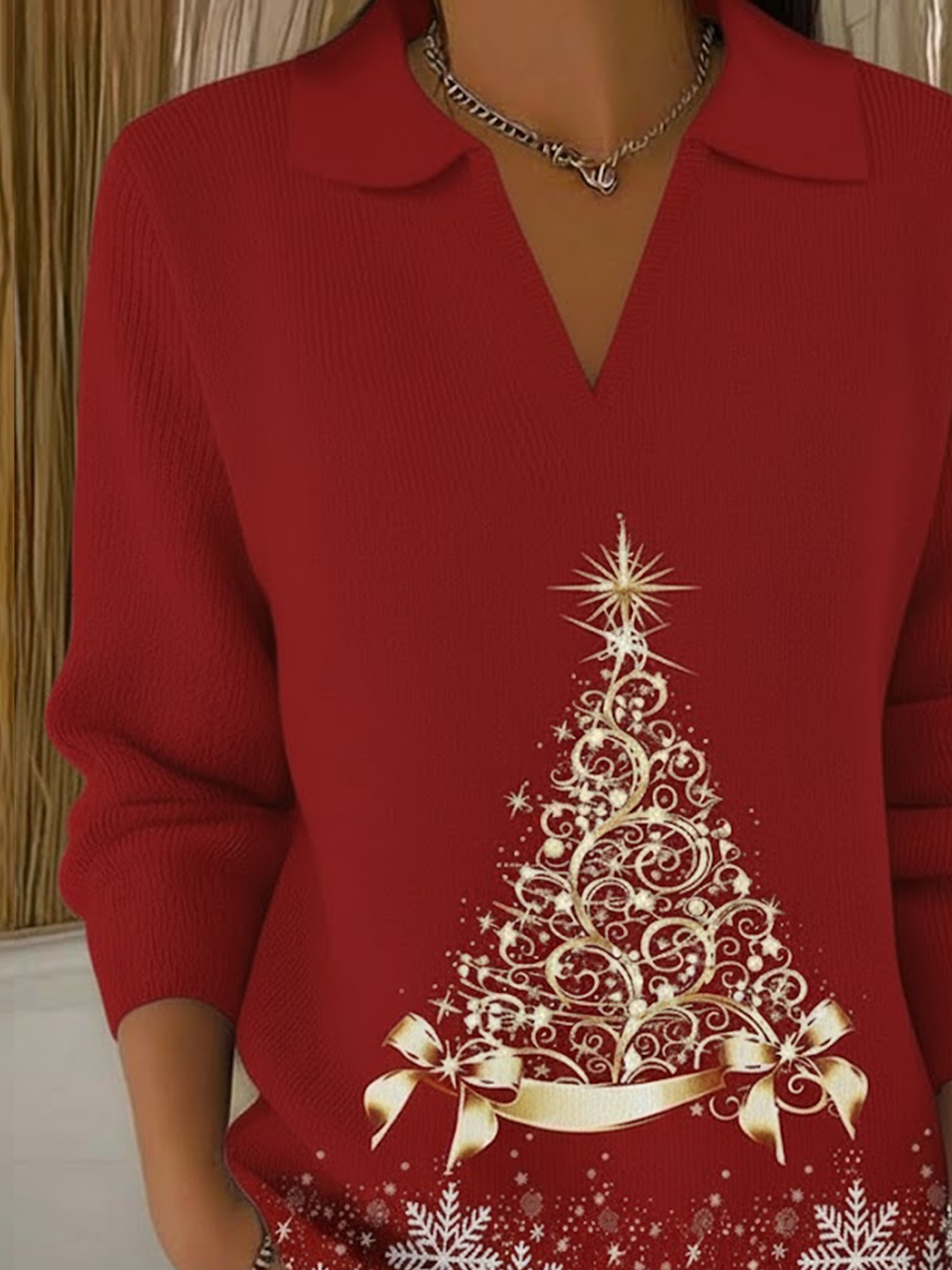 Pulls Femmes Décontracté Printemps / Automne Sapin de Noël Polyester Imprimé Micro-élasticité Col Châle Régulier Régulier