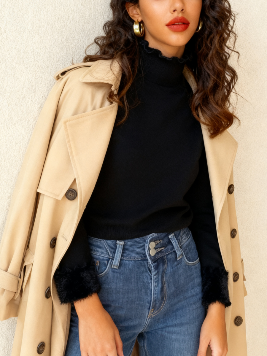 T-shirts Simple Plain Printemps / Automne Polyester Faire la navette Coupe Régulière Manches Longues Régulier Faux Col pour Femmes