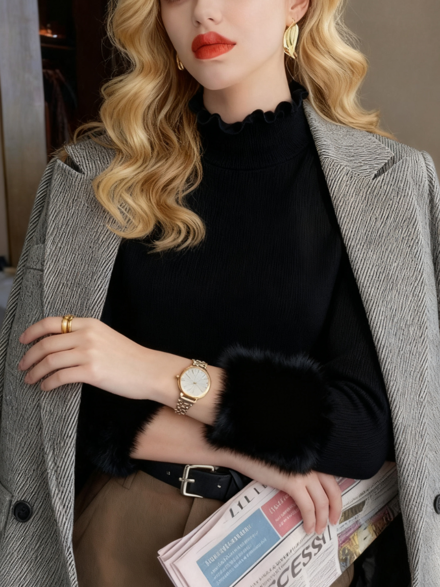 T-shirts Simple Plain Printemps / Automne Polyester Faire la navette Coupe Régulière Manches Longues Régulier Faux Col pour Femmes