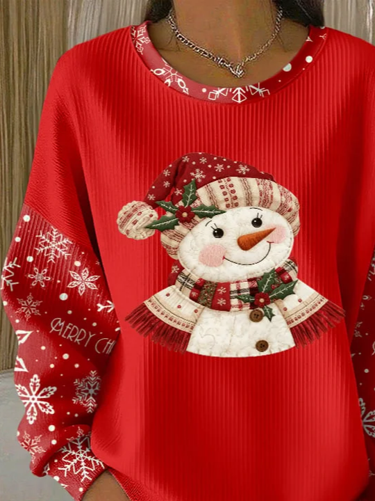 Sweat-shirts Décontracté Printemps / Automne Bonhomme de Neige de Noël Polyester Imprimé Micro-élasticité Vacances Manches Longues Régulier pour Femmes