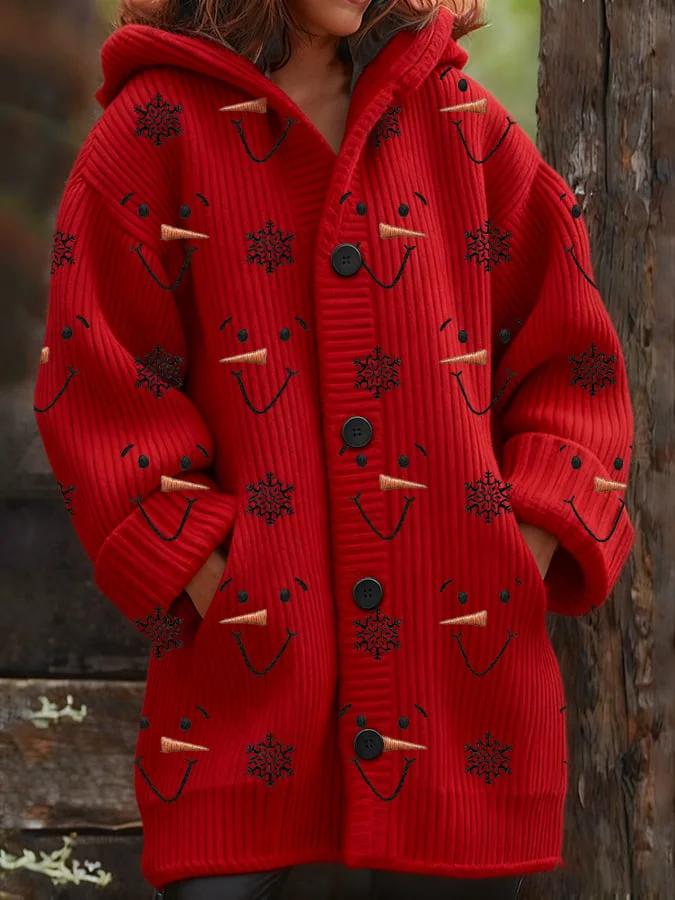 Cardigans Décontracté Hiver Noël Sweat-shirt à Capuche Vacances Ample Laine/Tricot Mi-long Droit pour Femmes