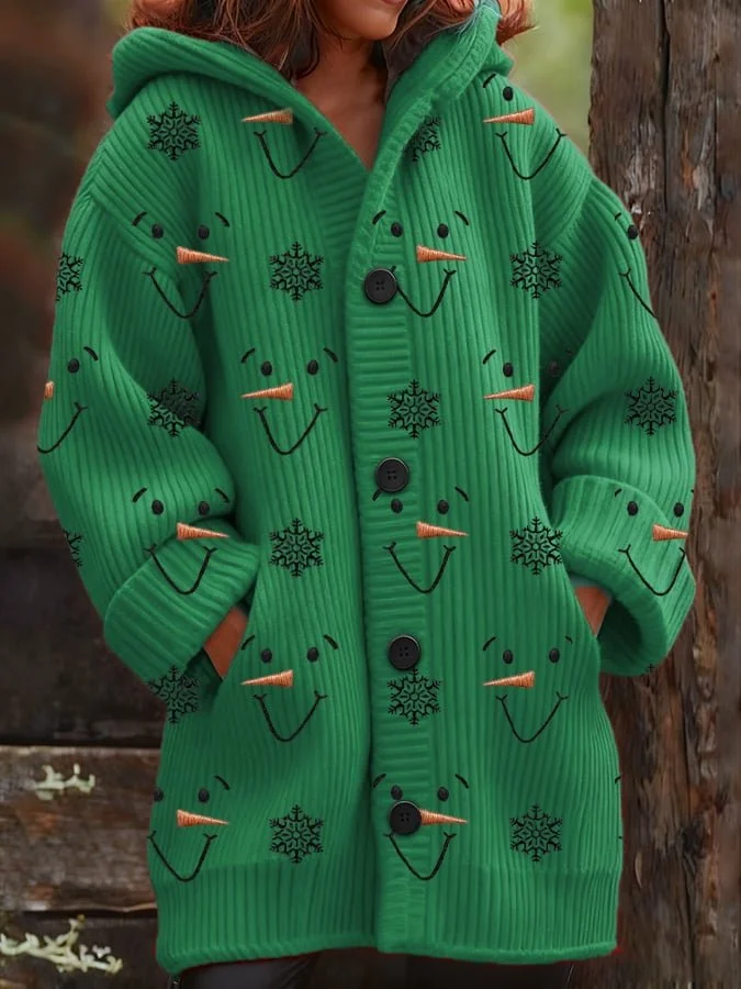 Cardigans Décontracté Hiver Noël Sweat-shirt à Capuche Vacances Ample Laine/Tricot Mi-long Droit pour Femmes