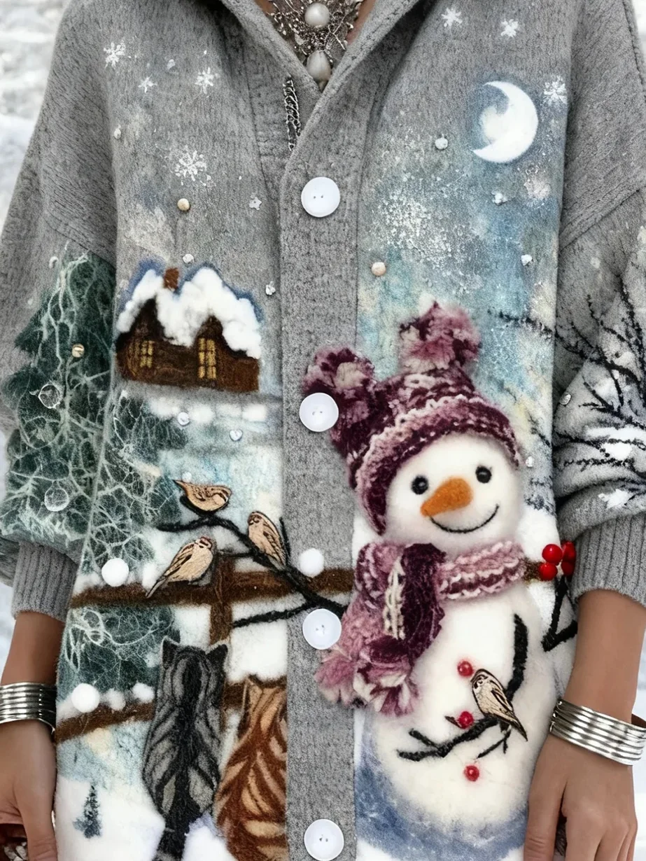 Cardigans Rétro Hiver Noël Sweat-shirt à Capuche Micro-élasticité Ample Noël Manches Longues Laine/Tricot pour Femmes