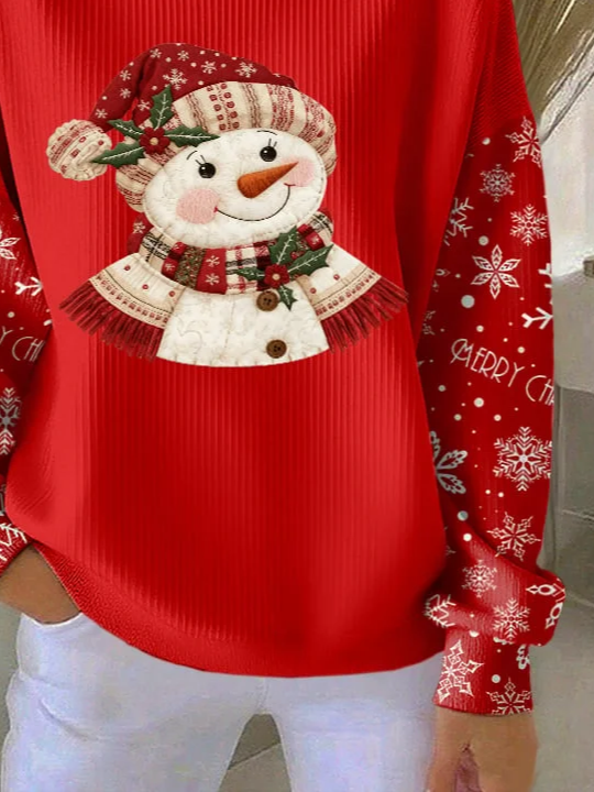 Sweat-shirts Décontracté Printemps / Automne Bonhomme de Neige de Noël Polyester Imprimé Micro-élasticité Vacances Manches Longues Régulier pour Femmes
