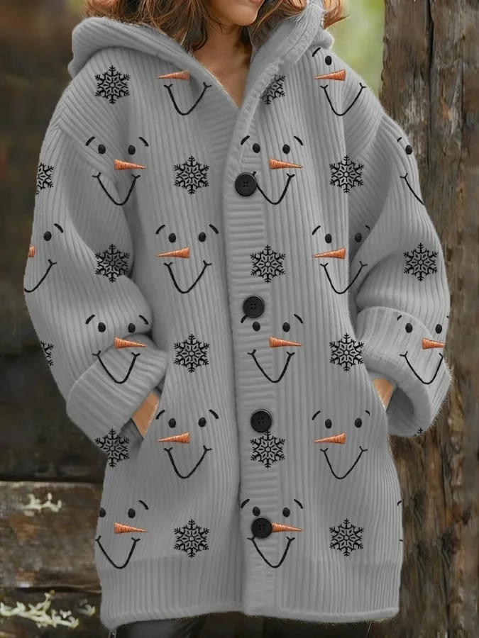 Cardigans Décontracté Hiver Noël Sweat-shirt à Capuche Vacances Ample Laine/Tricot Mi-long Droit pour Femmes