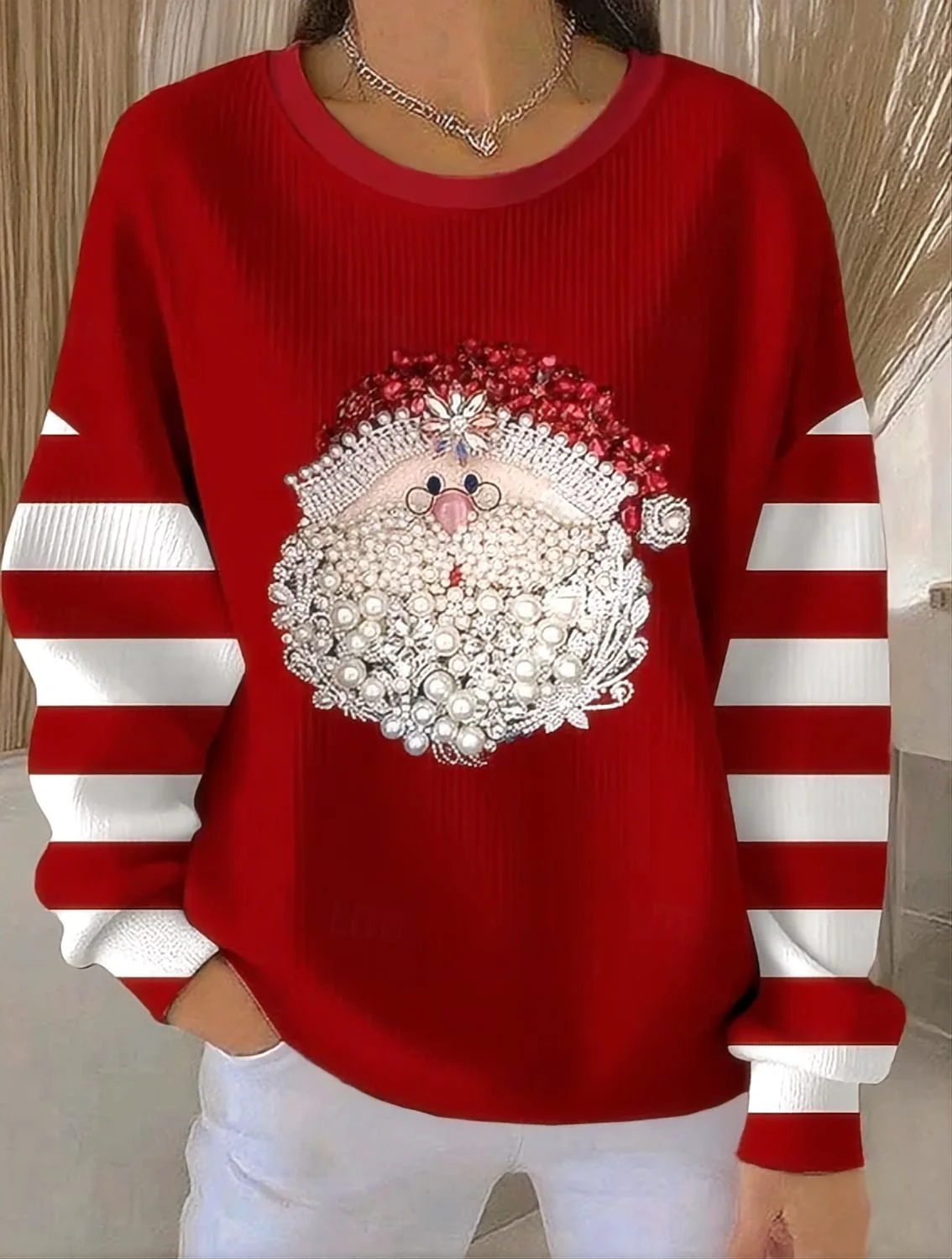 Sweat-shirts Femmes Décontracté Printemps / Automne Père Noël Polyester Micro-élasticité Ample Manches Longues Régulier Régulier
