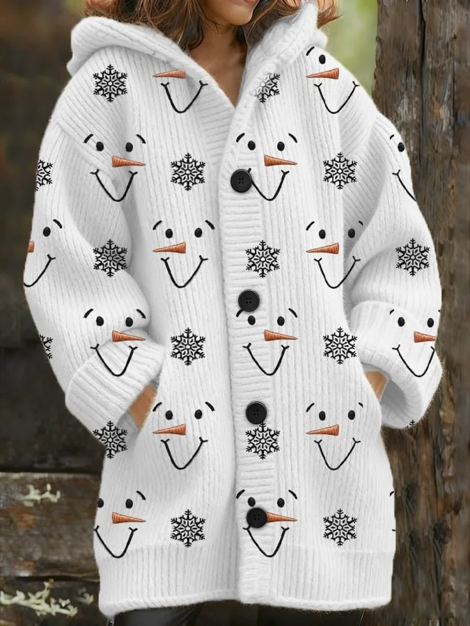 Cardigans Décontracté Hiver Noël Sweat-shirt à Capuche Vacances Ample Laine/Tricot Mi-long Droit pour Femmes