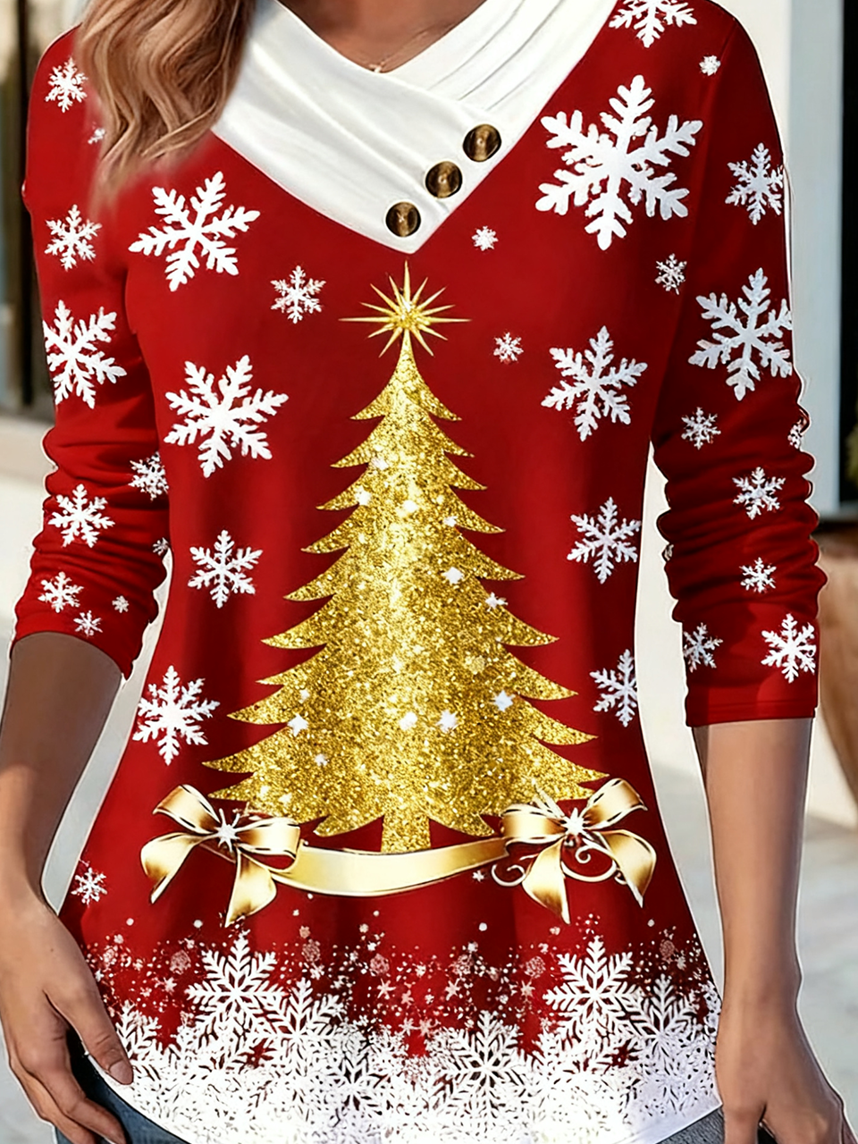 T-shirts Décontracté Printemps / Automne Sapin de Noël Coton Micro-élasticité Vacances Ample Noël Droit pour Femmes