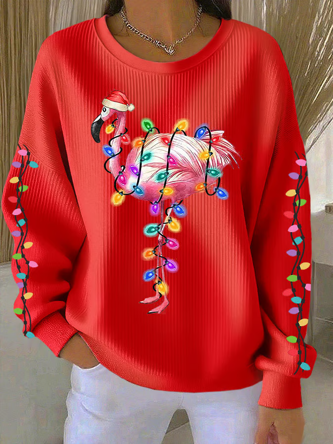 Sweat-shirts Femmes Décontracté Printemps / Automne Flamant Polyester Micro-élasticité Vacances Col Rond Droit Régulier